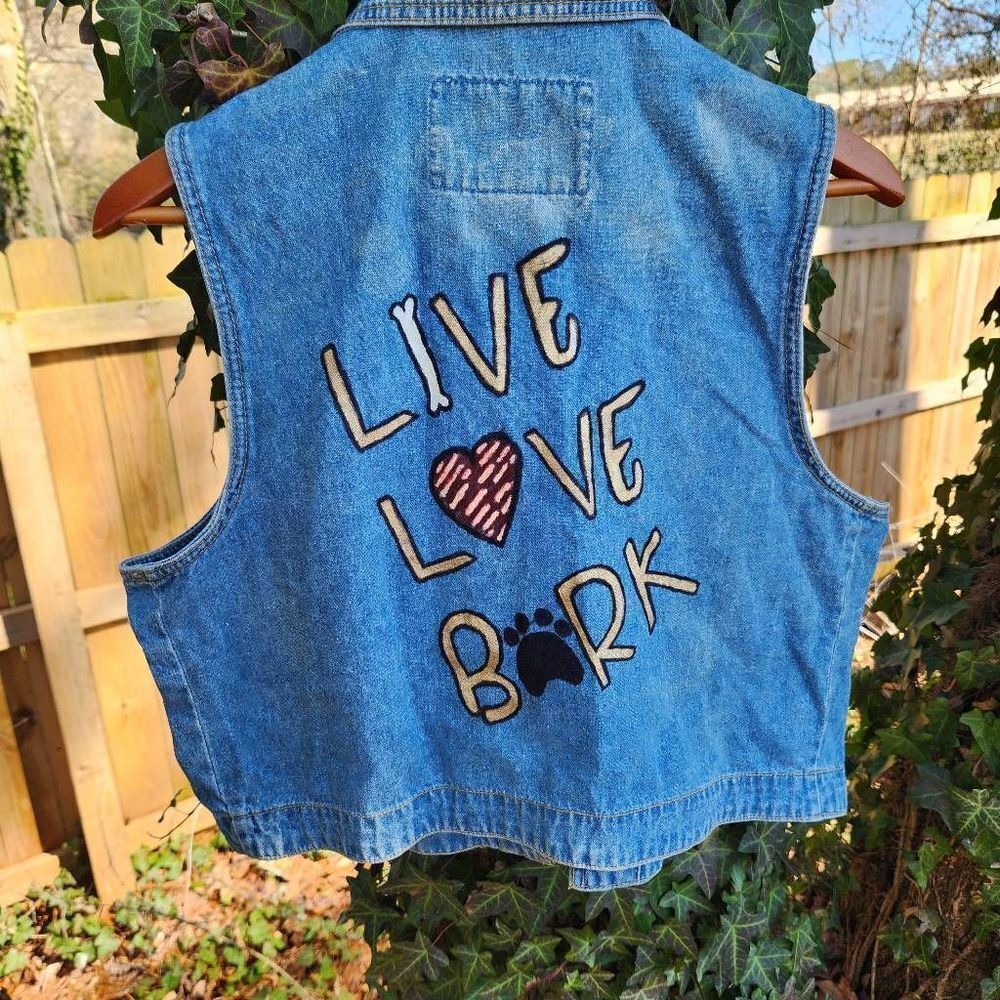 Live Love Bark Vintage Denim Zip Up Vest Women's Small Revolt
